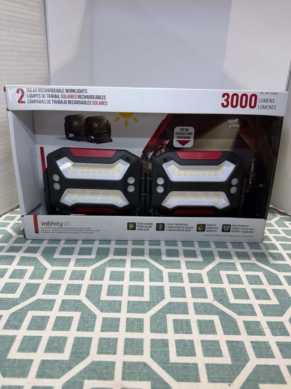 Infinity X1 3000 Lumen Solar Rechargeable Worklights, 2-Pack